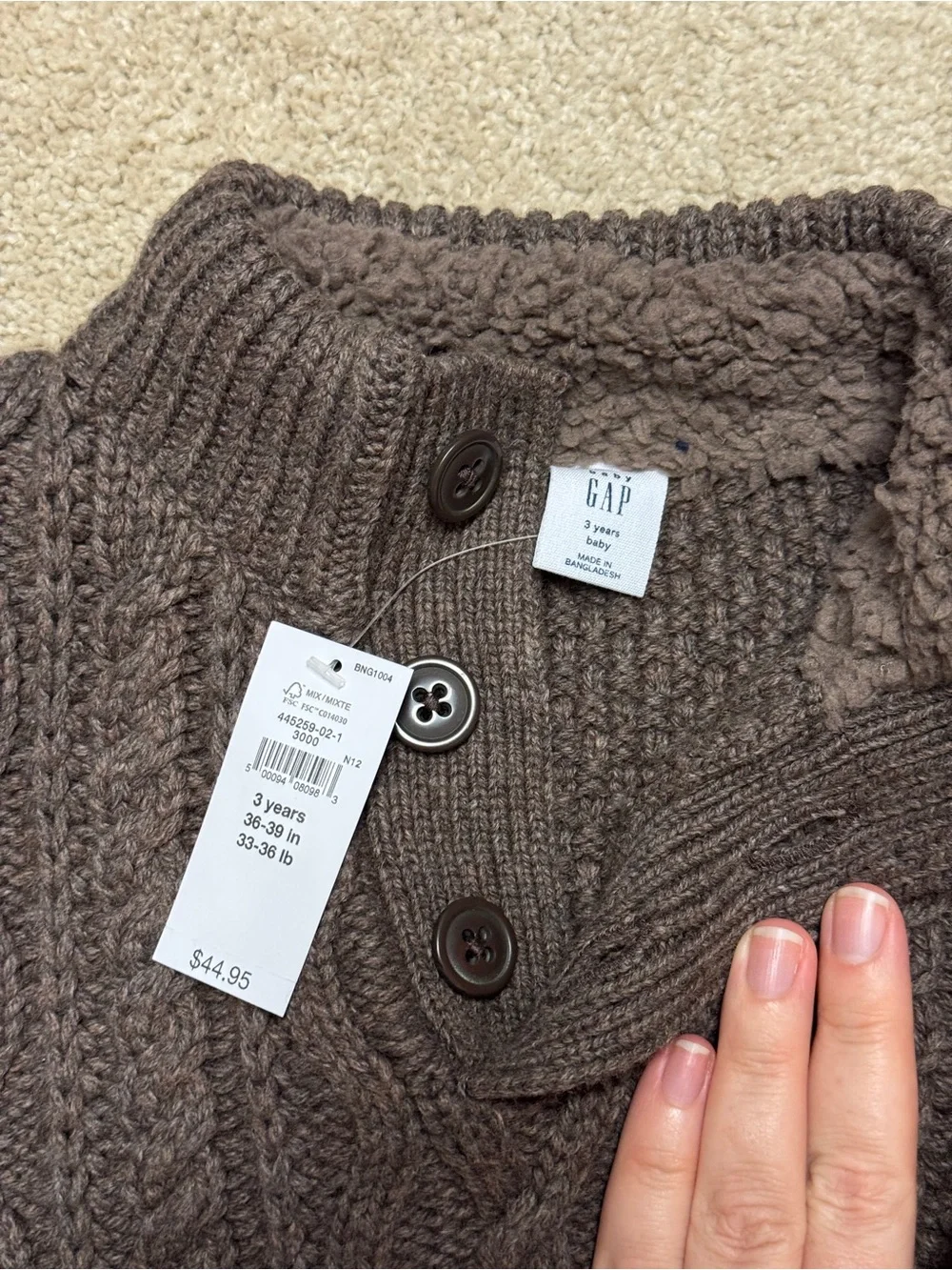 Gap Kids cable knit henley mock neck sweater